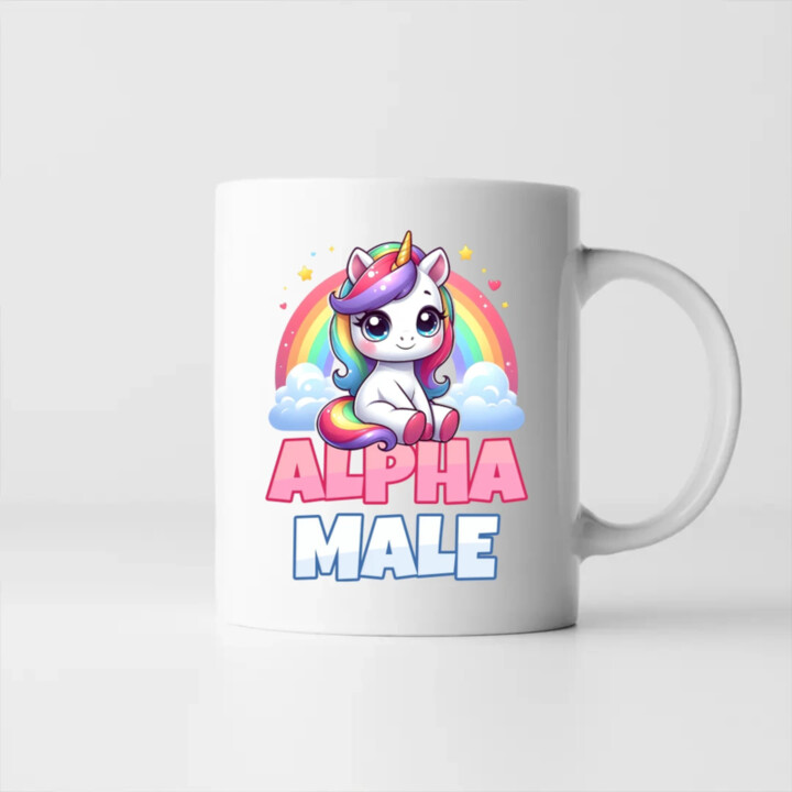 Alpha male - jednorožec s duhou - hrnek s potiskem