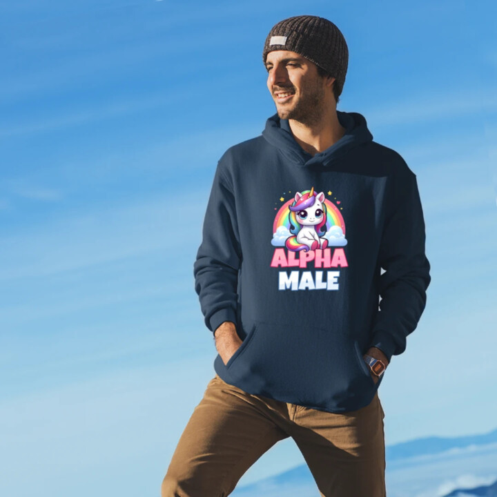 Alpha male - jednorožec s duhou - pánská mikina s potiskem
