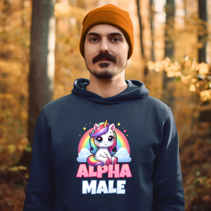 Alpha male - jednorožec s duhou - pánská mikina s potiskem
