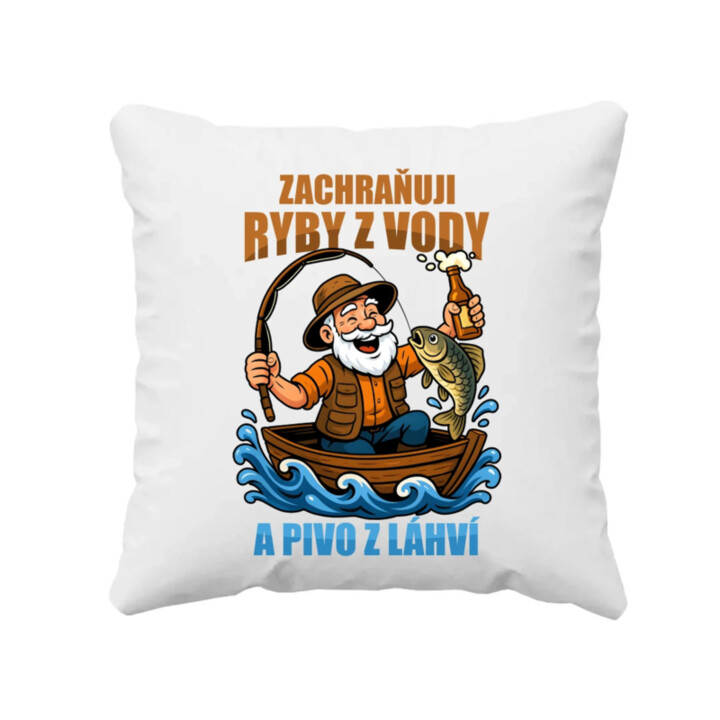 Zachraňuji ryby z vody a pivo z láhví v2 - polštář s potiskem