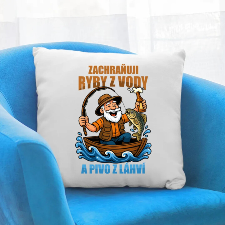 Zachraňuji ryby z vody a pivo z láhví v2 - polštář s potiskem