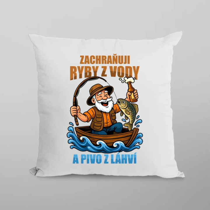 Zachraňuji ryby z vody a pivo z láhví v2 - polštář s potiskem