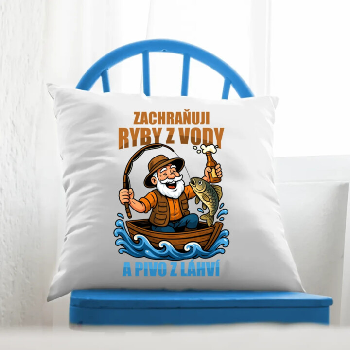 Zachraňuji ryby z vody a pivo z láhví v2 - polštář s potiskem