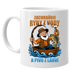 Zachraňuji ryby z vody a pivo z láhví v2 - hrnek s potiskem