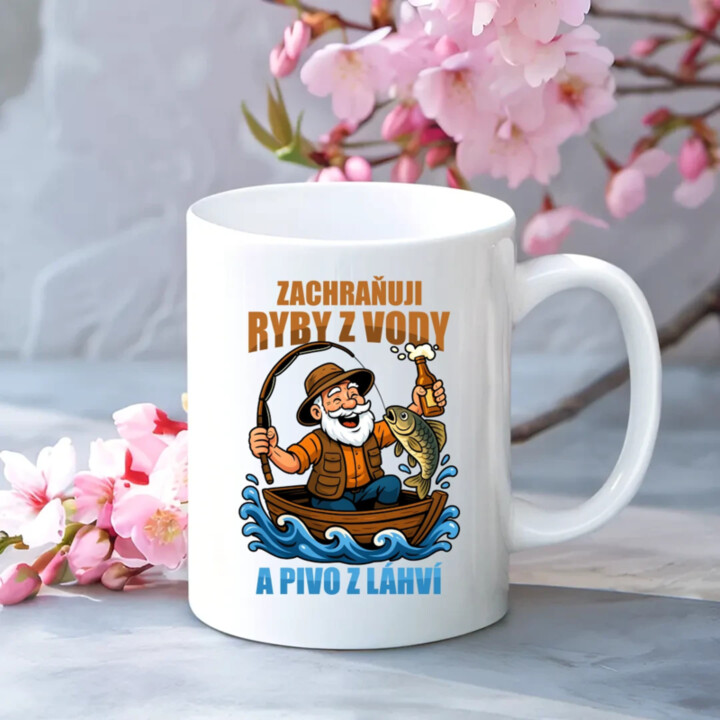 Zachraňuji ryby z vody a pivo z láhví v2 - hrnek s potiskem