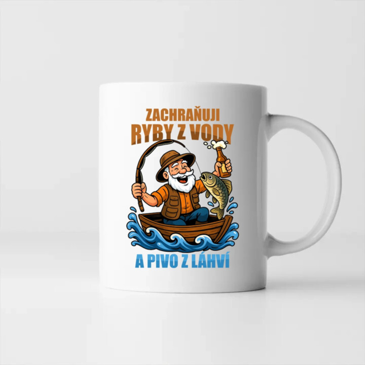 Zachraňuji ryby z vody a pivo z láhví v2 - hrnek s potiskem