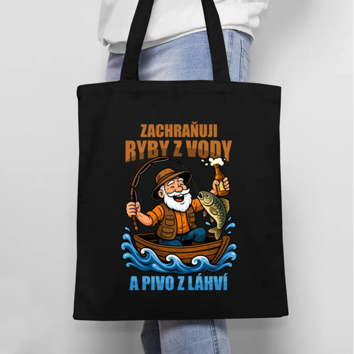 Zachraňuji ryby z vody a pivo z láhví v2 - taška s potiskem