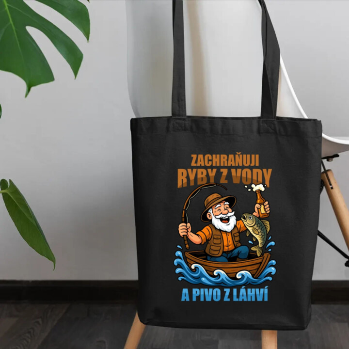 Zachraňuji ryby z vody a pivo z láhví v2 - taška s potiskem