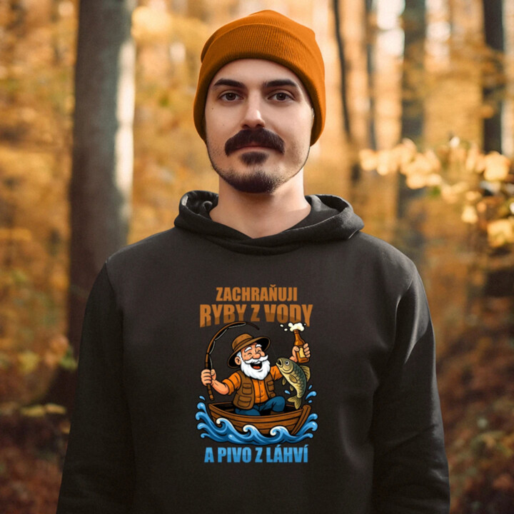 Zachraňuji ryby z vody a pivo z láhví v2 - pánská mikina s potiskem
