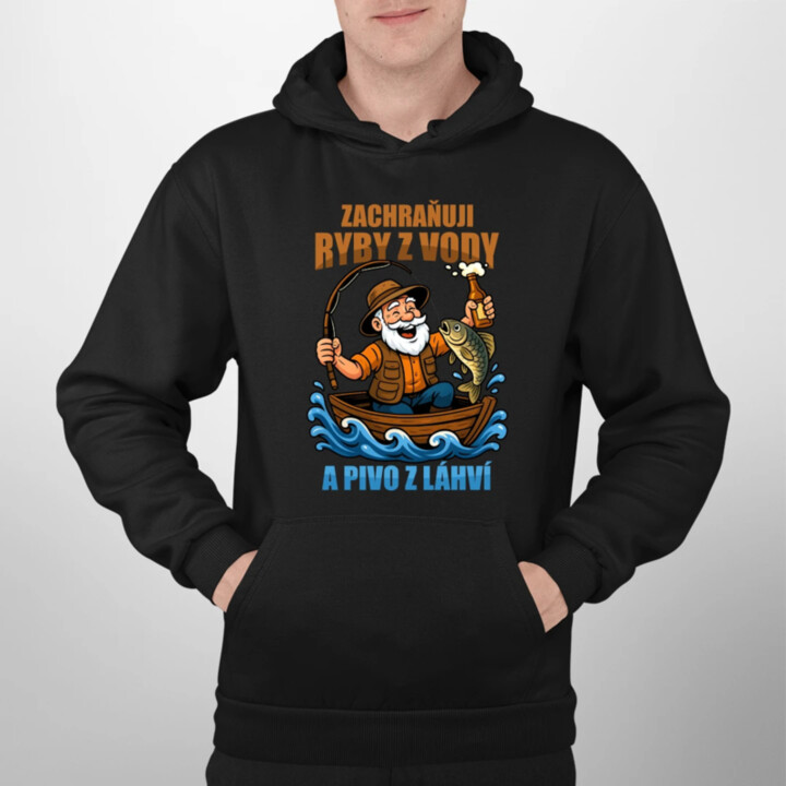 Zachraňuji ryby z vody a pivo z láhví v2 - pánská mikina s potiskem