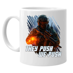 They push, we push - hrnek s potiskem pro fanoušky hry Battlefield