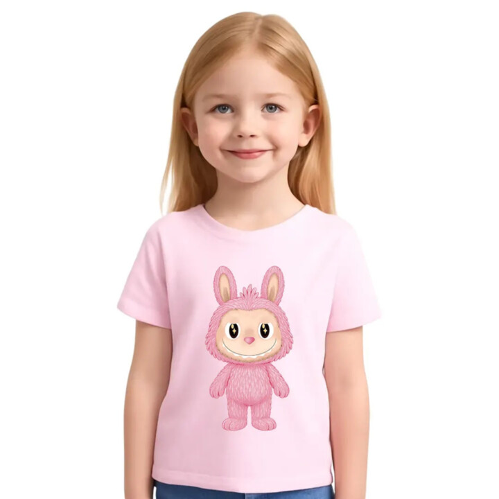 Plyšový Maskot Bubu Růžový - dětské tričko s potiskem pro fanoušky Labubu