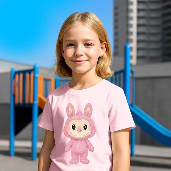 Plyšový Maskot Bubu Růžový - dětské tričko s potiskem pro fanoušky Labubu