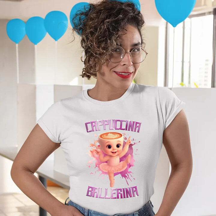 Cappuccina Ballerina Baby - Italian Brainrot - balerína šálek  - dámské tričko s potiskem
