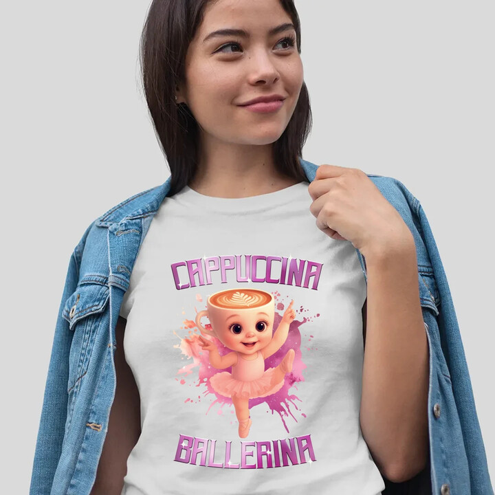Cappuccina Ballerina Baby - Italian Brainrot - balerína šálek  - dámské tričko s potiskem