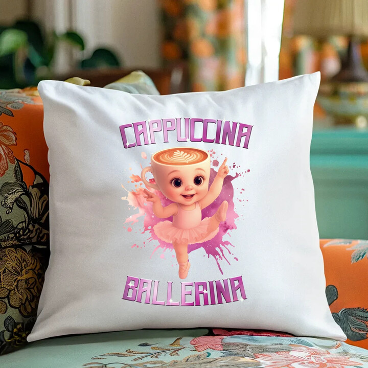 Cappuccina Ballerina Baby - Italian Brainrot - balerína šálek - polštář s potiskem