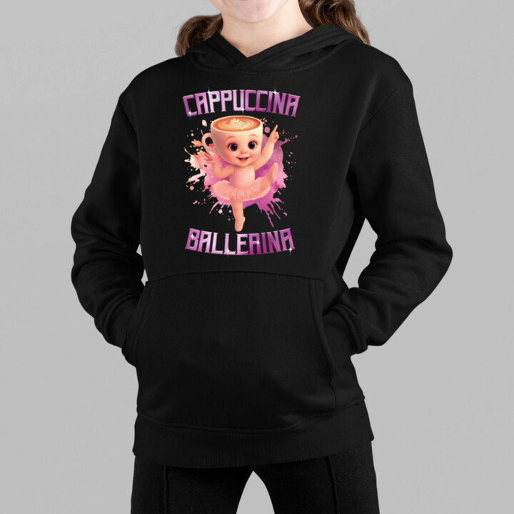 Cappuccina Ballerina Baby - Italian Brainrot - balerína šálek - dětská mikina s kapucí