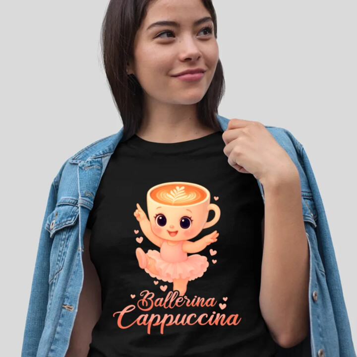 Cappuccina Ballerina Baby V2 - Italian Brainrot - balerína šálek - dětské tričko s potiskem  - dámské tričko s potiskem