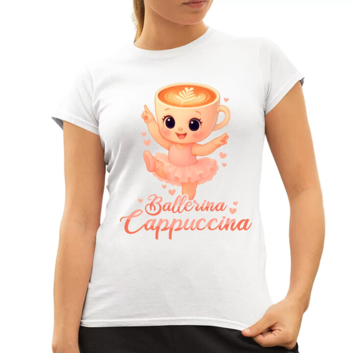 Cappuccina Ballerina Baby V2 - Italian Brainrot - balerína šálek - dětské tričko s potiskem  - dámské tričko s potiskem