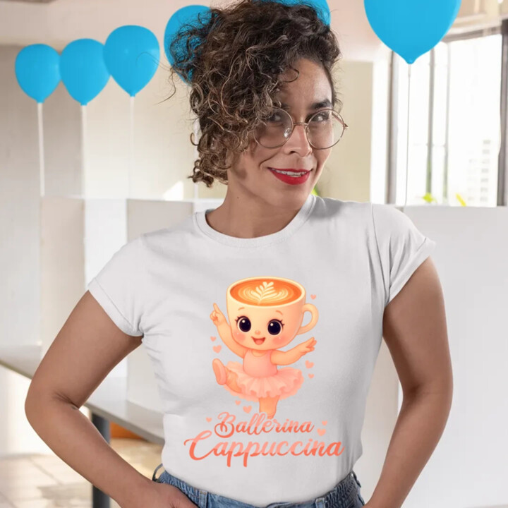 Cappuccina Ballerina Baby V2 - Italian Brainrot - balerína šálek - dětské tričko s potiskem  - dámské tričko s potiskem
