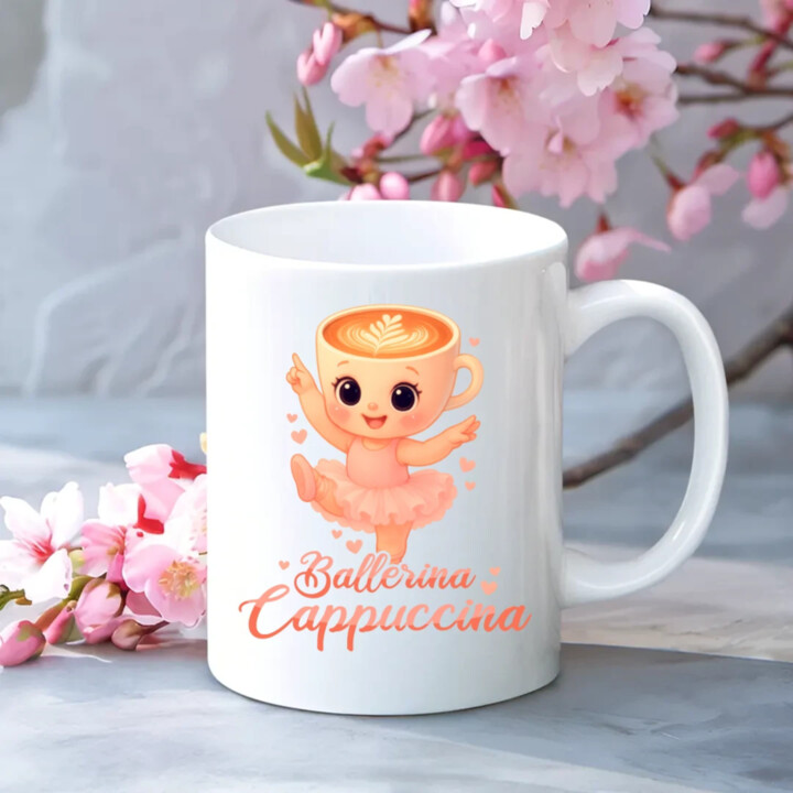 Cappuccina Ballerina Baby V2 - Italian Brainrot - balerína šálek - dětské tričko s potiskem - hrnek s potiskem