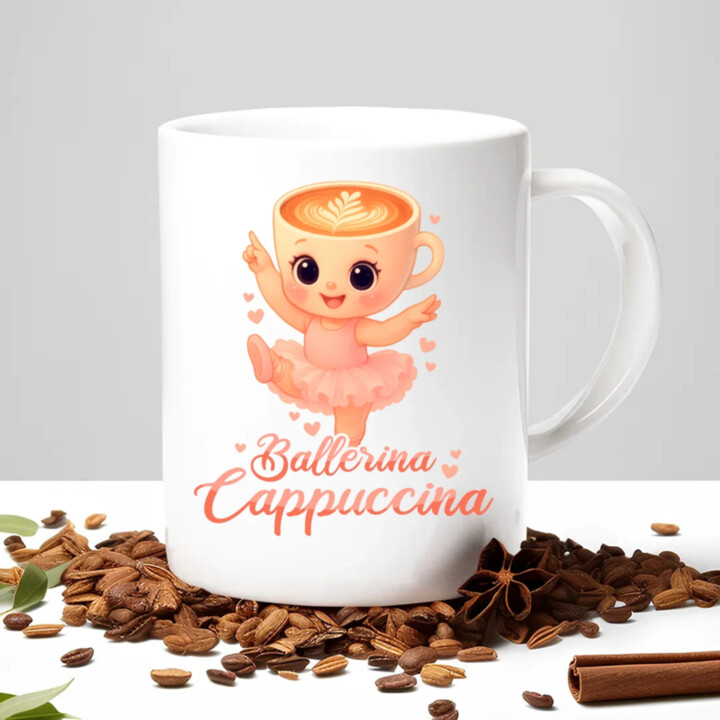 Cappuccina Ballerina Baby V2 - Italian Brainrot - balerína šálek - dětské tričko s potiskem - hrnek s potiskem
