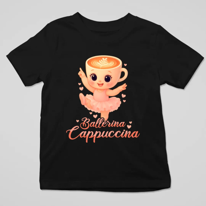 Cappuccina Ballerina Baby V2 - Italian Brainrot - balerína šálek - dětské tričko s potiskem - dětské tričko s potiskem