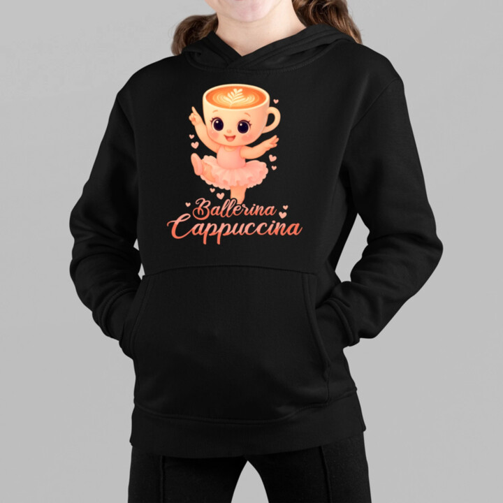Cappuccina Ballerina Baby V2 - Italian Brainrot - balerína šálek - dětské tričko s potiskem - dětská mikina s kapucí