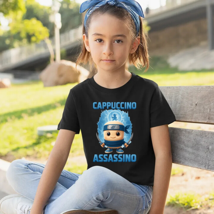 Cappuccino Assassino Baby - Italian Brainrot - ninja kelímek - dětské tričko s potiskem