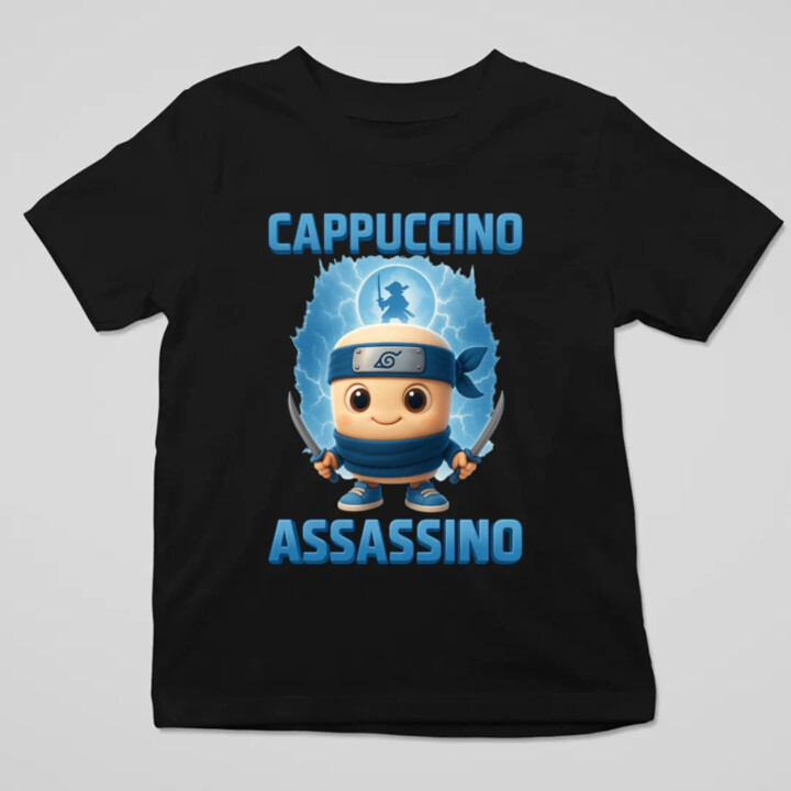 Cappuccino Assassino Baby - Italian Brainrot - ninja kelímek - dětské tričko s potiskem