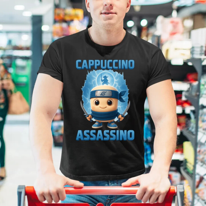 Cappuccino Assassino Baby - Italian Brainrot - ninja kelímek - pánské tričko s potiskem