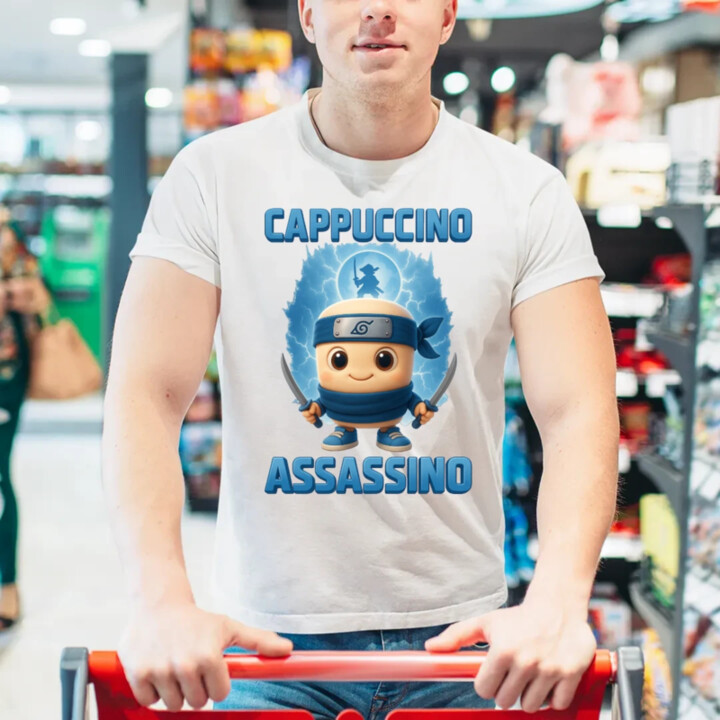 Cappuccino Assassino Baby - Italian Brainrot - ninja kelímek - pánské tričko s potiskem