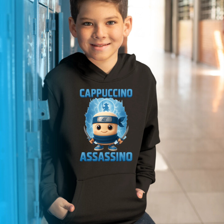 Cappuccino Assassino Baby - Italian Brainrot - ninja kelímek - dětská mikina s kapucí