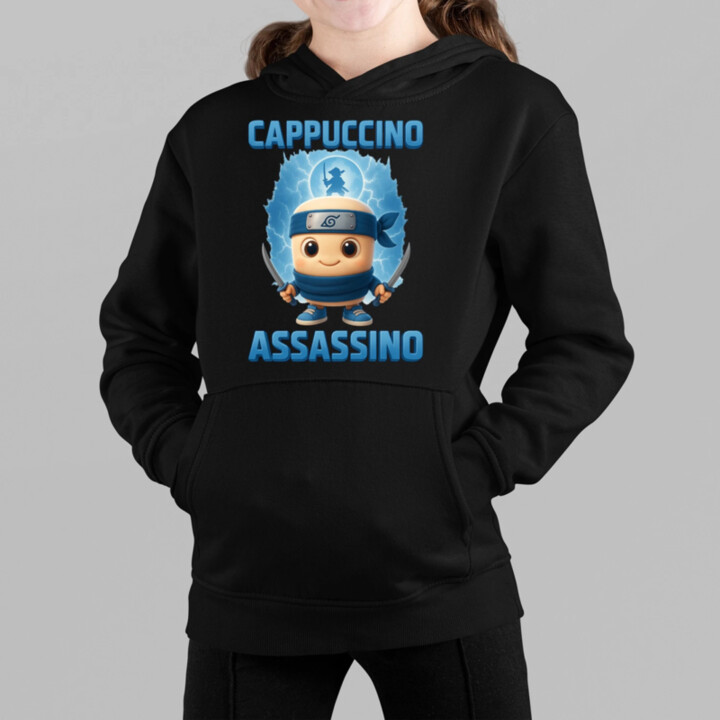 Cappuccino Assassino Baby - Italian Brainrot - ninja kelímek - dětská mikina s kapucí