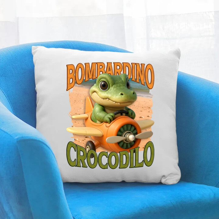 Baby Bombardino Crocodilo - Italian Brainrot - krokodýl bombardér - polštář s potiskem