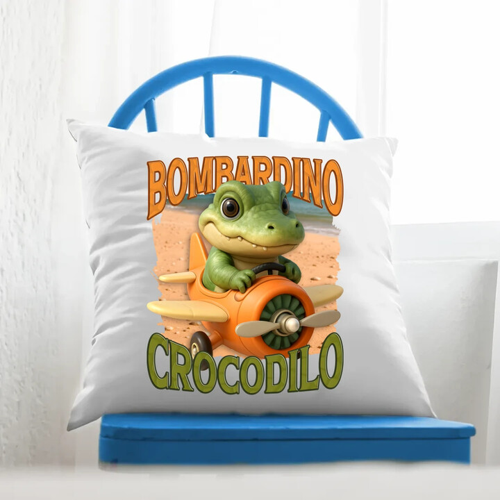 Baby Bombardino Crocodilo - Italian Brainrot - krokodýl bombardér - polštář s potiskem