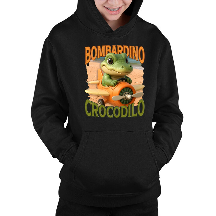 Baby Bombardino Crocodilo - Italian Brainrot - krokodýl bombardér - dětská mikina s kapucí