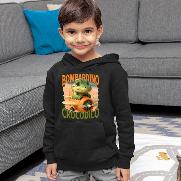 Baby Bombardino Crocodilo - Italian Brainrot - krokodýl bombardér - dětská mikina s kapucí