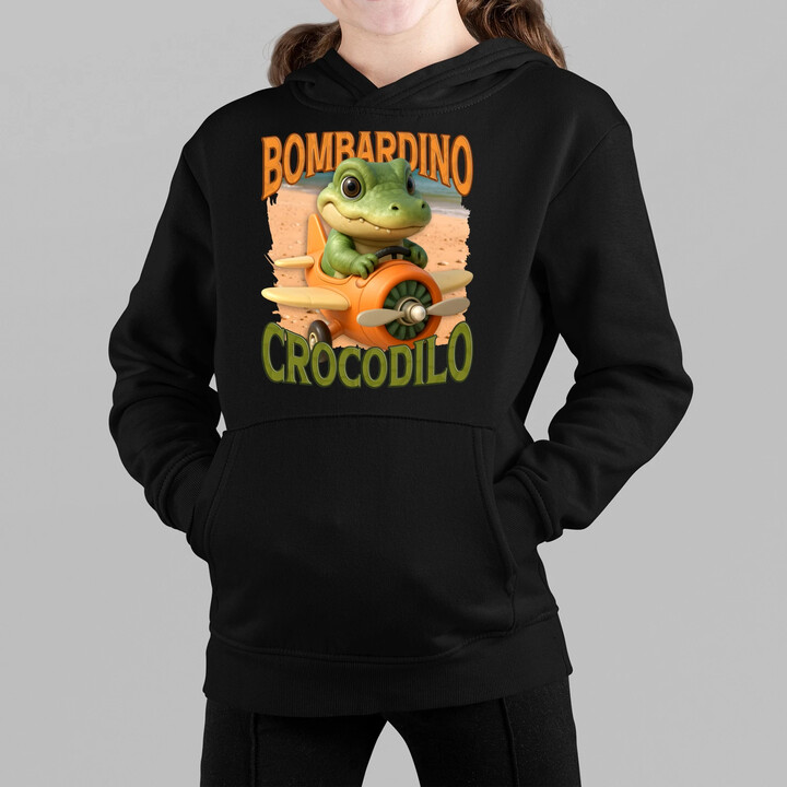 Baby Bombardino Crocodilo - Italian Brainrot - krokodýl bombardér - dětská mikina s kapucí