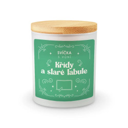 Svíčka s vůní křídy a staré tabule - vonná svíčka s potiskem