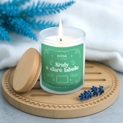 Svíčka s vůní křídy a staré tabule - vonná svíce s potiskem