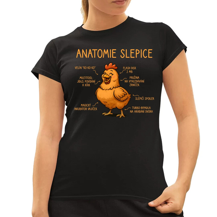 Anatomie slepice  - dámské tričko s potiskem
