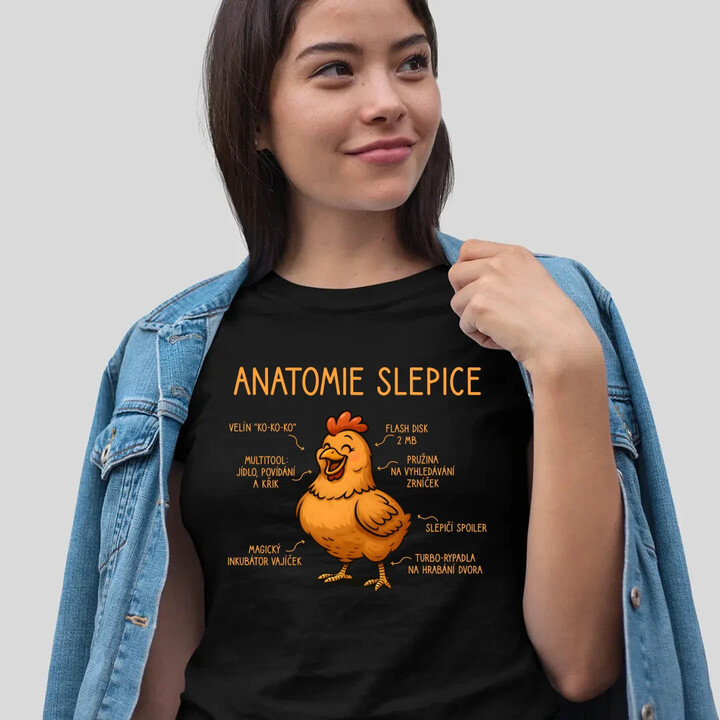 Anatomie slepice  - dámské tričko s potiskem