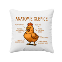 Anatomie slepice - polštář s potiskem