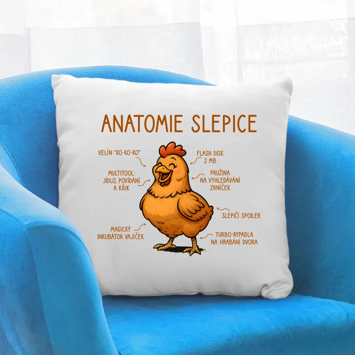 Anatomie slepice - polštář s potiskem