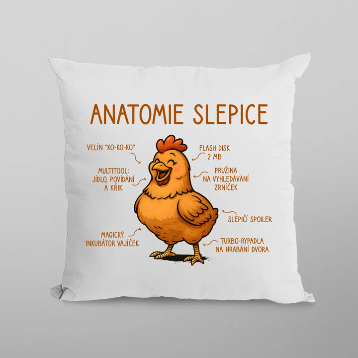 Anatomie slepice - polštář s potiskem