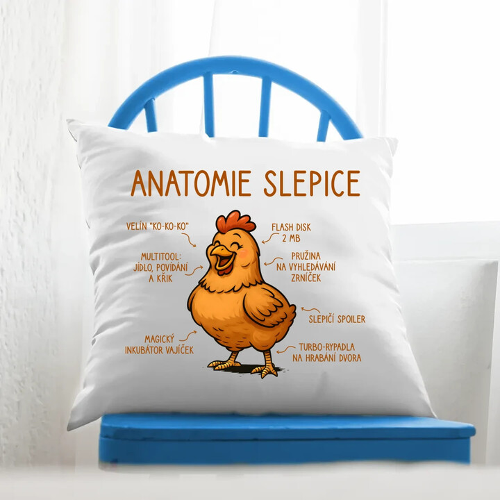 Anatomie slepice - polštář s potiskem