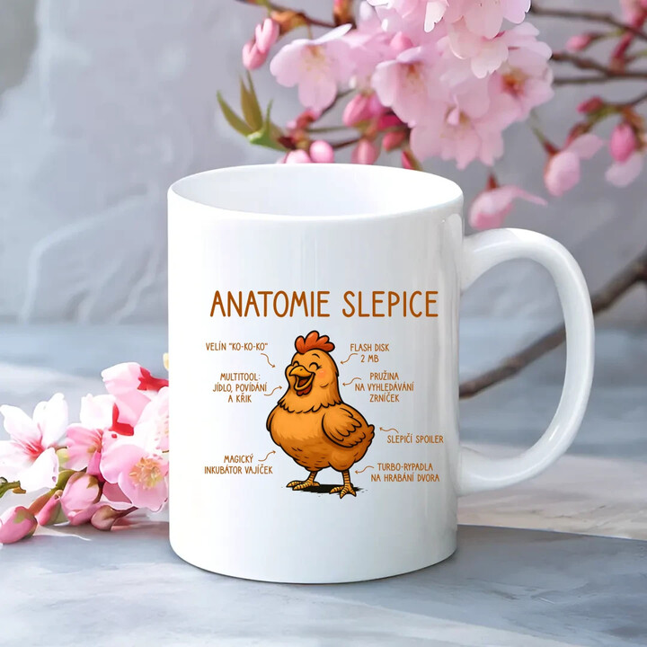 Anatomie slepice - hrnek s potiskem