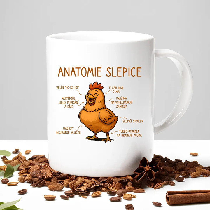 Anatomie slepice - hrnek s potiskem