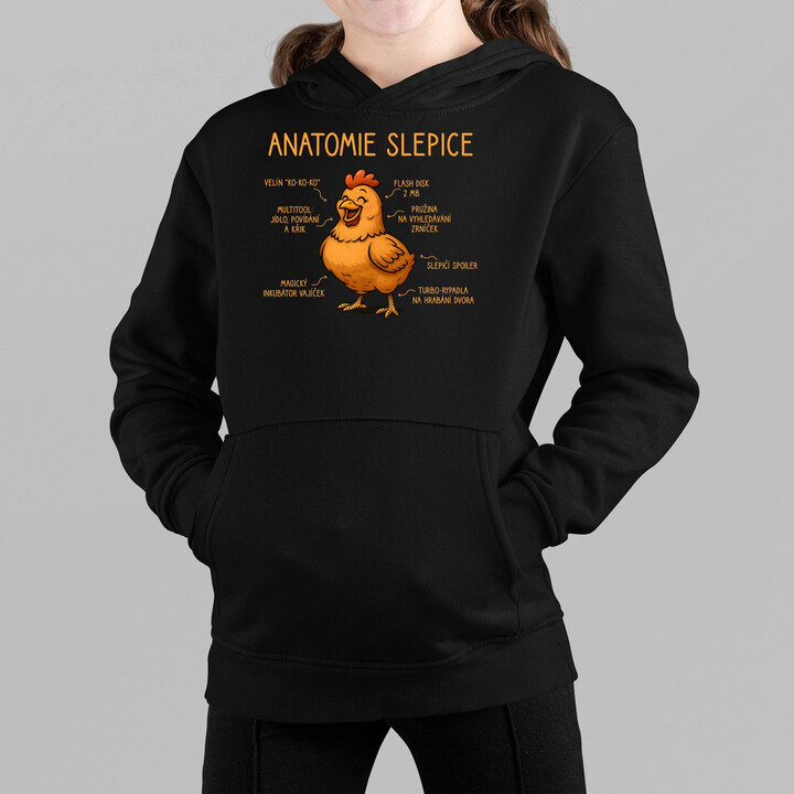 Anatomie slepice - dětská mikina s kapucí